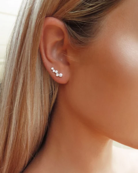 CZ SATELLITE EARRINGS- Sterling Silver - Image 2